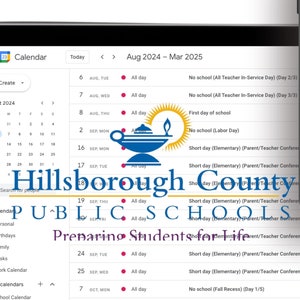 HCPS Tampa skolkalender 2025-26 Google Kalender FL | Automatiska uppdateringar när HCPS ändras | Tampa Bay Set & Forget