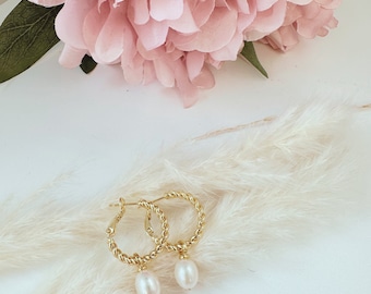 Gold Pearl Hoop Earrings