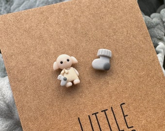 Miniature House Elf Stud Earrings - Magical Creature Polymer Clay Studs