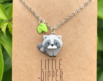 Cute Raccoon Necklace - Polymer Clay Charm Necklace - Handmade Jewellery