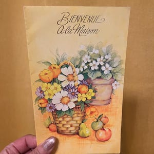Carte Bienvenue A La Maison, carte vintage, bienvenue chez vous, carte française, fabriquée au Canada