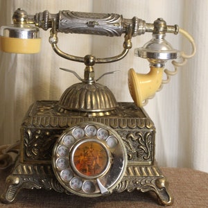 Antique telephone desk phone European style old fashioned rotary dial phone made in USA- Vintage