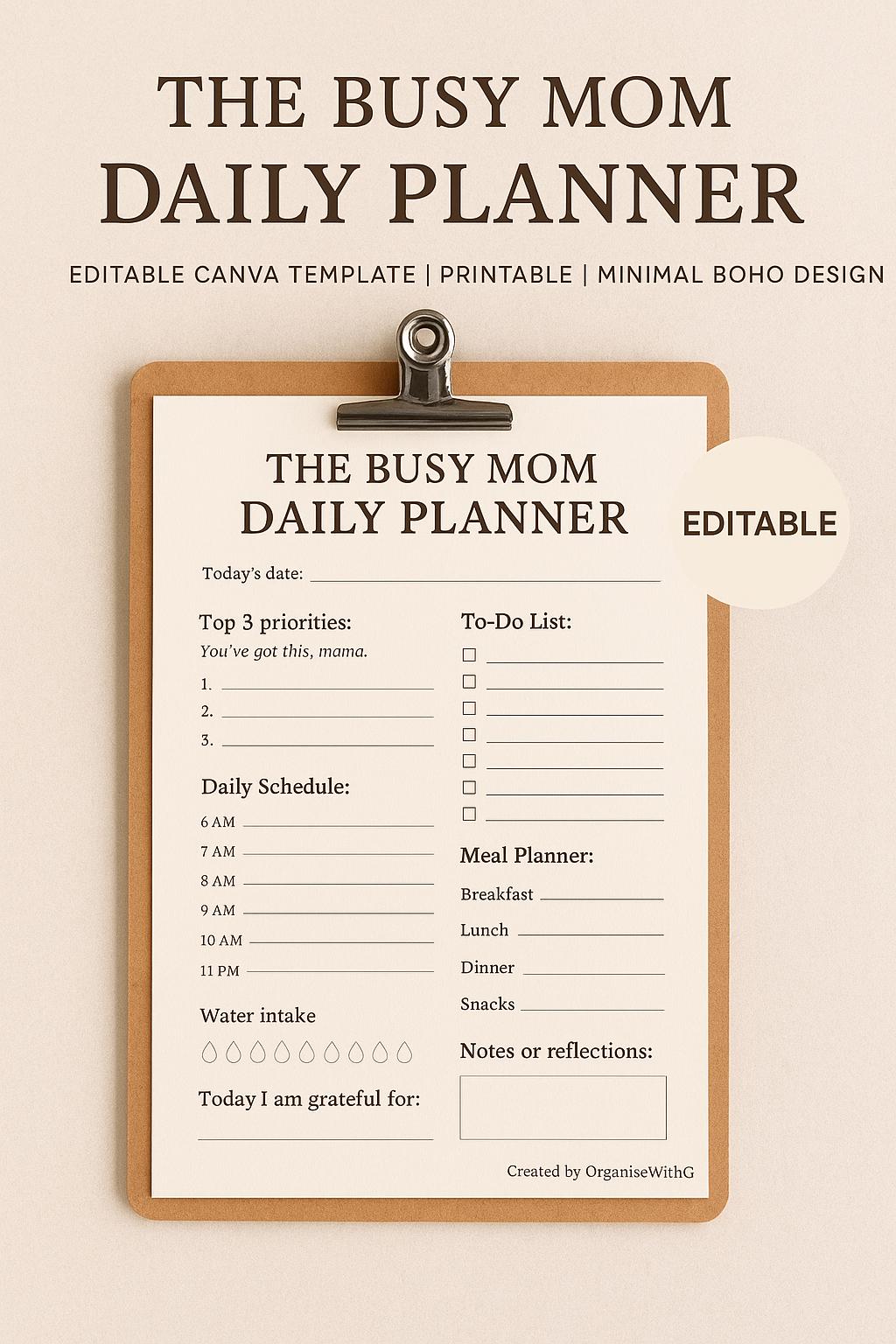 The Busy Mom Daily Planner | Editable Canva Template - Etsy