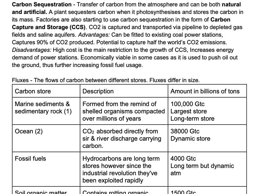 A-level Geography Water & Carbon Cycle Notes From A* Student - Etsy