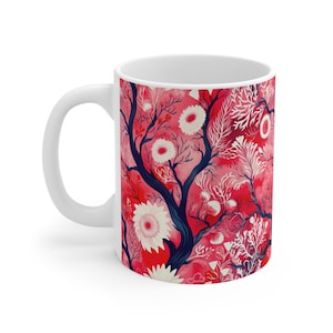 Asian Floral Mug Gift, Red and White Mug, Valentine&#39;s Day Gift, Lunar New Year Gift, Chinese New Year Gift, Thank You Gift, Teacher Gift