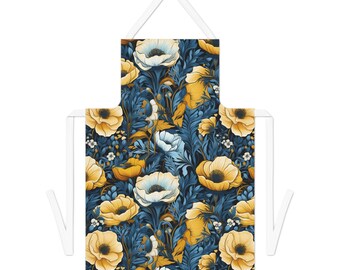 tablier de chef botanique élégant | Imprimé floral inspiré de Van Gogh | Toile en polyester durable avec attache au dos | Cadeau fête des mères