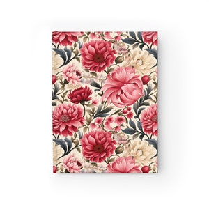 Carnet cartonné à fleurs victoriennes | Imprimé floral romantique | Carnet de notes de 5 x 7 po. | 128 pages lignées avec reliure protectrice | Cadeau écrivain