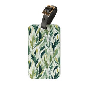 Acryl-Gepäckanhänger mit frischen Frühlingsblättern – üppiges Grün-Design mit Lederband, von der Natur inspiriertes Reiseaccessoire, Geschenk für Reisende