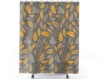 Herbst-Blatt Duschvorhang – Gelb, Goldene Naturmotive, Wasserdicht, 122x183 Cm Fürs Badezimmer