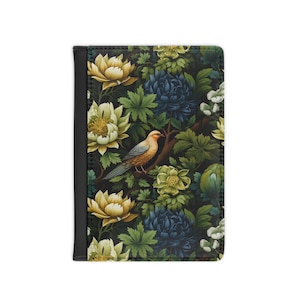 Porta-passaporte botânico com estampa inspirada em William Morris, carteira de viagem elegante, couro sintético, organizador de documentos seguro, presente exclusivo