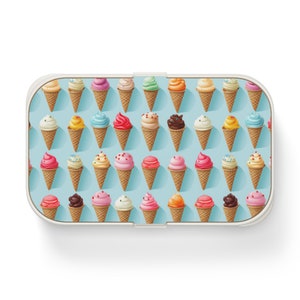Fiambrera Bento con diseño de cono de helado con divisor, sin BPA, compacta y portátil, linda escuela de trabajo para picnic, preparación de comidas de verano ecológica