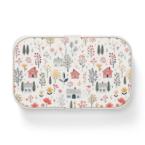 Enchanted Cottagecore Bento Box | Wooden Lid Lunchbox | Food Container with Cutlery | School Lunch Box, Work Lunch Box, Picnic Box