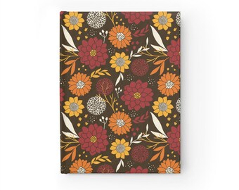 Carnet cartonné à fleurs d'automne chaud | Carnet de notes de 5 x 7 pouces avec 128 pages pour écrire et dessiner | Cadeau écrivain | Cadeau pour écrivain