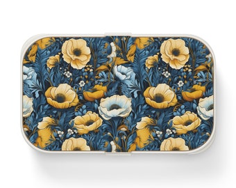 Boîte à bento Botanical Bliss | Lunchbox inspirée de William Morris avec couvercle en bois | Rangement alimentaire élégant | Retour à l'école | Boîte à lunch pour adultes