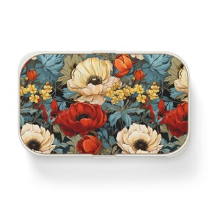 Elegante lonchera Bento con estampado floral oscuro con divisor, sin BPA, portátil, linda para picnic, trabajo, escuela, ecológica, preparación de comidas de verano