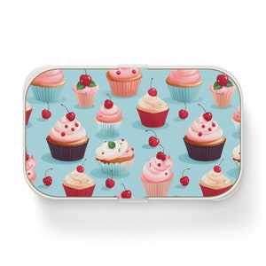 Fiambrera Bento con diseño de cupcakes de cereza con divisor, sin BPA, compacta, portátil, linda para picnic, escuela de trabajo, preparación de comidas de verano ecológica