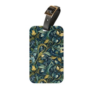Geblümter Acryl-Gepäckanhänger, von William Morris inspiriertes Design, langlebig mit Lederband, Reisetaschen-Kennzeichnung, Visitenkartenfach, Einheitsgröße