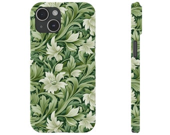 Étui pour téléphone Verdant Botanical Bliss, housse mince protectrice inspirée de la verdure William Morris, cadeau pour jardinier, étui pour iPhone de la Saint-Patrick
