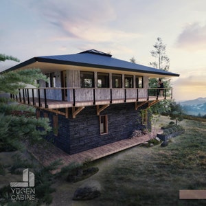 Smokey Cabin 2.0 - 25' x 25' Lookout Cabin - 2 Bedroom House Plans - Architectural Design Drawings PDF Blueprints