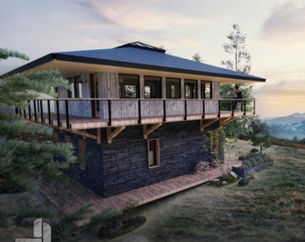 25&#39; x 25&#39; Lookout Cabin House Plans: Architectural Design (PDF Blueprints)