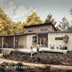 Yugen Cabins Redshift 1500 - 2 Bedroom Blended Exterior and Interior DIY Cottage - Shop Drawings Blueprints PDF Set - Sustainable Efficient