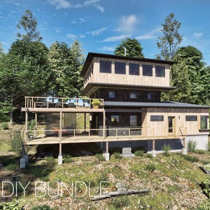 Yugen PT Cabin - 1500 Quadratfuß, DIY-Pläne-Bundle: Modernes Hillside Cottage (PDF-Download)