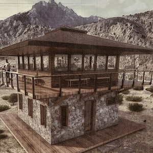 Smokey's Cabin - Lookout Cottage - 20' x 20' huisplattegronden op heuveltop - architectonisch ontwerptekeningen pdf-blauwdrukken