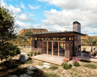 Yugen Studio ADU Cabin Design Drawings: Modern Cottage Blueprint 22&#39;x26&#39; (PDF Download)