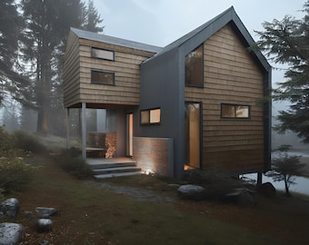 Tilt Loft- Hillside Cabin Plans: 1000 SF Modern Loft Cottage PDF Blueprints (Digital Download)