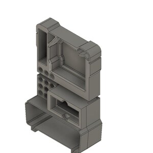May include: A grey plastic storage organiser with multiple compartments and shelves. The organiser has a rectangular shape and is designed to hold small items.