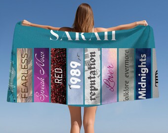 Taylor Swift Inspired Custom Name Towel - Eras Tour Personalized Beach Towel, Swiftie Gift, TS New Album, Tortured Poets Department