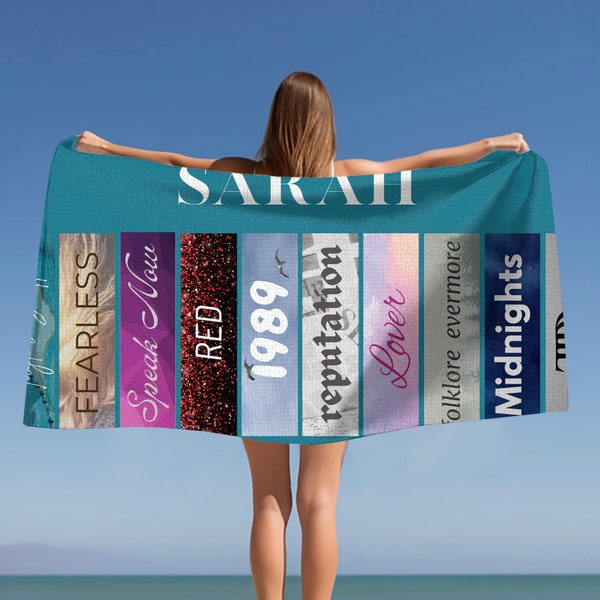 Taylor Swift Inspired Custom Name Towel - Eras Tour Personalized Beach Towel, Swiftie Gift, TS New Album, Tortured Poets Department