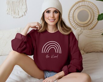Be Kind Sweatshirt, Rainbow Sweatshirt, Women's Graphic Crew Neck Sweatshirt, Be Kind Crew, Inspirational Sweatshirt, Boho Sweatshirt