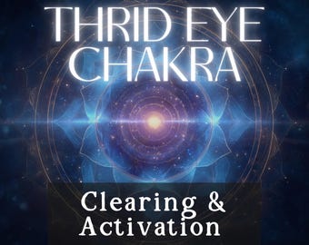 May include: A digital graphic with the words "THIRD EYE CHAKRA" in white, over a blue and purple background with a mandala design. Below the text, the words "Clearing & Activation" are displayed in white.