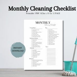 Lista de verificação de limpeza mensal | Tarefas domésticas mensais | Cronograma de limpeza | Limpeza Mestre | Download instantâneo