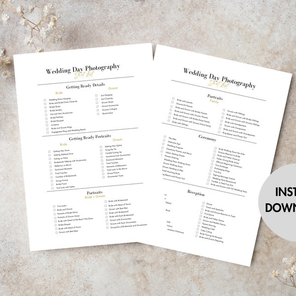 Wedding Photography Shot List | Wedding Checklist | Wedding Photo Shot List | Digital Download