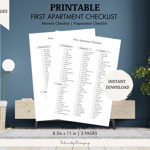First Apartment Checklist | New Home Checklist | Apartment Essentials | Instant Download