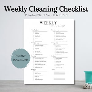 Lista de verificação de limpeza semanal | Tarefas domésticas semanais | Cronograma de limpeza | Limpeza Mestre | Download instantâneo