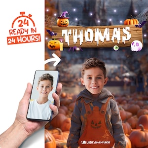 Cartaz de Halloween personalizado para crianças - Presente personalizado para crianças e adultos - Arte de parede exclusiva para festas de aniversário e decoração