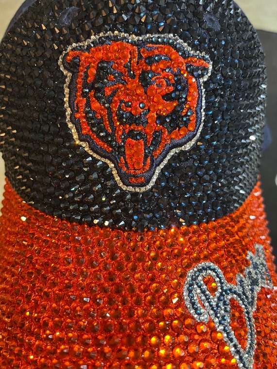 Chicago Bears Beanie Orange design with‎ logo, stars & rhinestones Chicago Bears Beanie/hat Navy Orange White Crochet W/ Emblem  main image 4