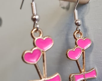 Baby pink enamel 2 heart earrings