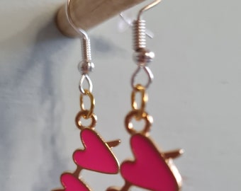 Baby pink enamel 2 heart earrings