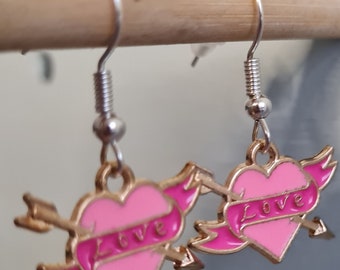 Baby pink enamel 2 heart earrings