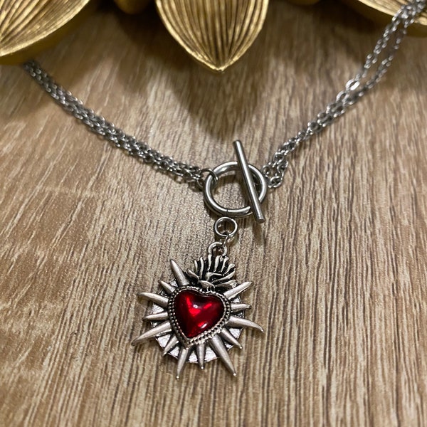 RED SKIES sacred heart necklace