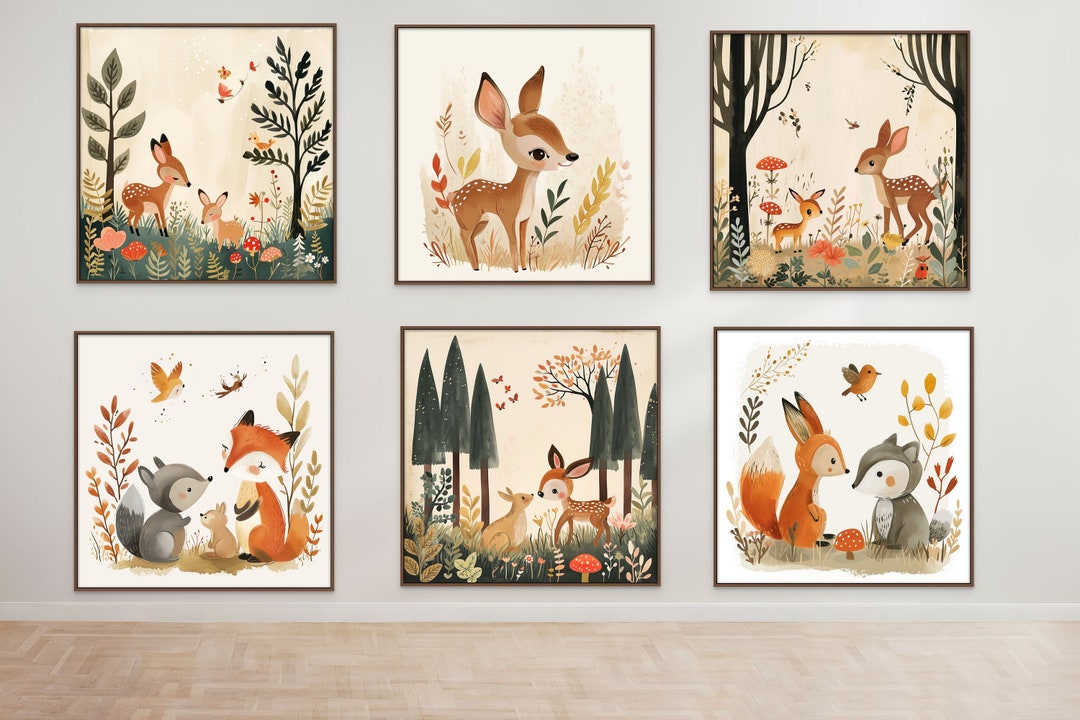 Woodland Animal Prints, Set of 6, Forest Animal Printables, Nursery ...