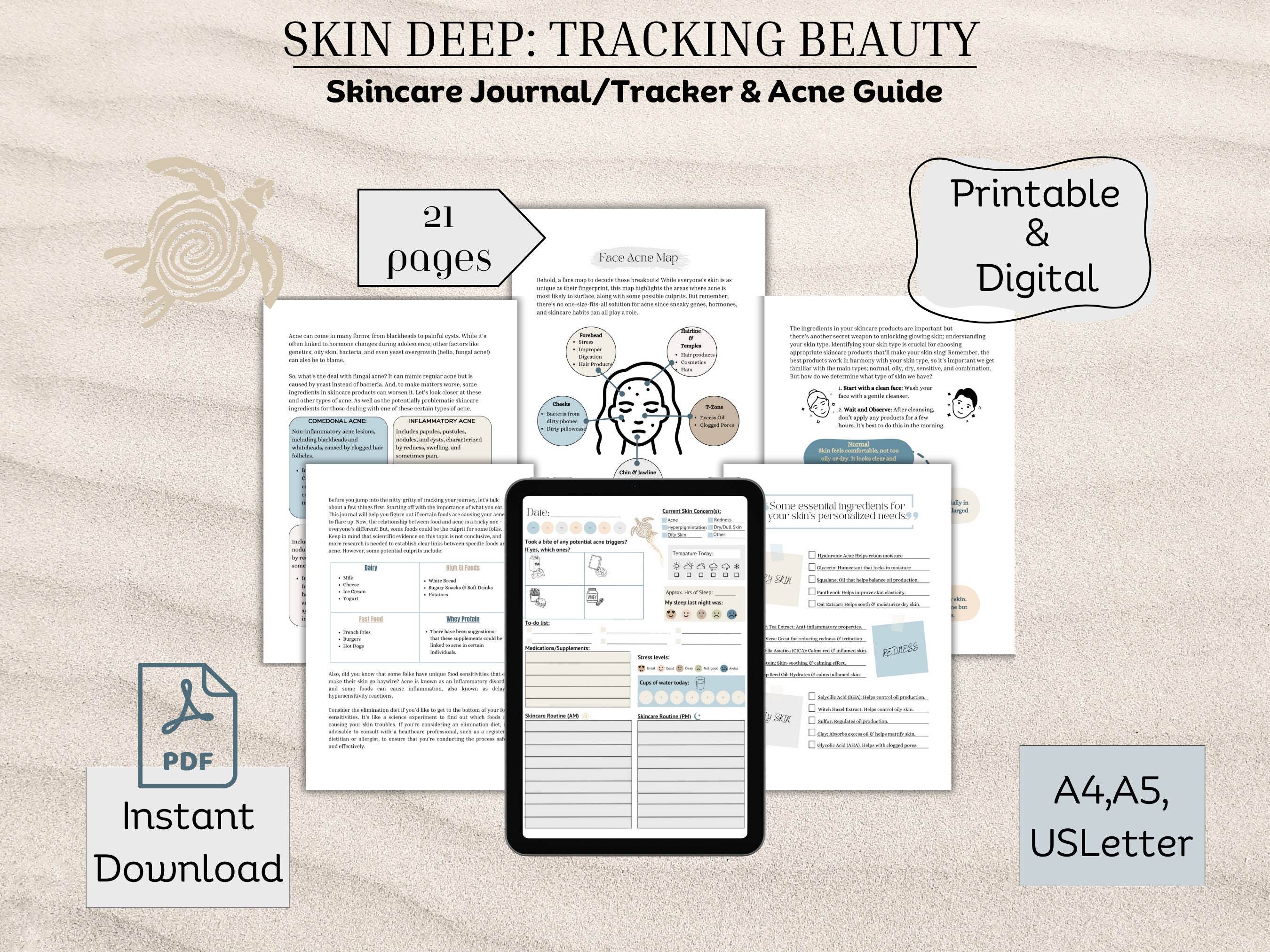 Printable Skincare Tracker, Skincare Routine, Acne Guide, Digital ...