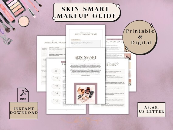Skin Smart Makeup Guide for Acne-Prone Skin, Printable and Digital PDF in A4, A5, and US Letter