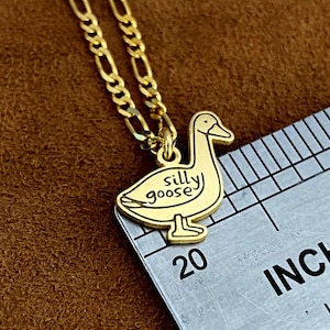 Silly Goose Gold Pendant Necklace, Minimalist Duck Charm Jewelry