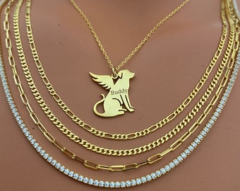 Personalized Angel Wing Pet Necklace: Custom Dog/Cat Name Jewelry