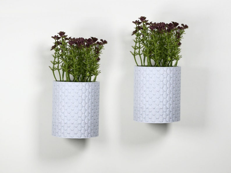 Wall Plant Pot with Hidden Drip Tray Quilted Plant Pot Marble